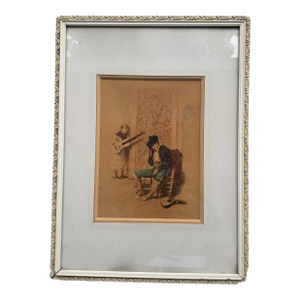 Antique Victorian Framed Print Reminiscences Spaniard Siesta G. Ferris