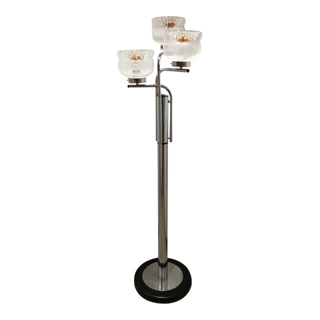 Mid-Century Italian Murano Glass and Steel Floor Lamp, 1969 For Sale