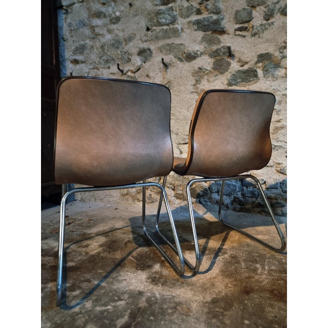 French Sled Base Chairs in Beige-Taupe Vinyl, 1976, Set of 4 For Sale - Image 12 of 18