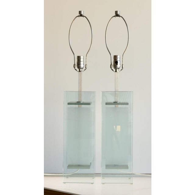 Kovacs Pair of Robert Sonneman for Kovacs Glass & Aluminum Lamps, 1990 For Sale - Image 4 of 8