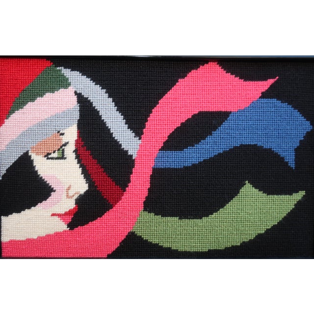 Late 20th Century Art Deco Style Needlepoint Lady Wall Hanging in Manner of Georges Lepape For Sale - Image 5 of 7
