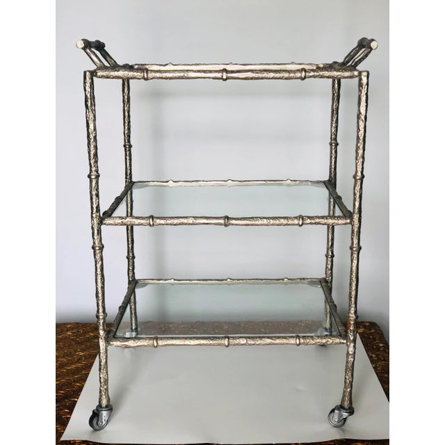 Faux Bamboo Silver Bar Cart in the Style of Maison Bagués For Sale - Image 9 of 9