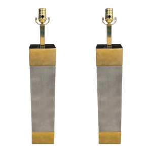 1980s Frederick Cooper Stainless Steel and Brass Lamps - a Pair
