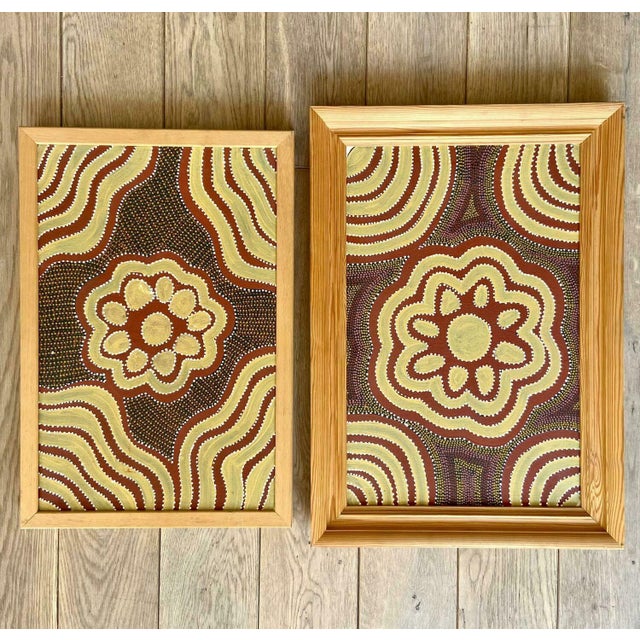 Dacou, Women Ceremony Aboriginal Dot Artworks, 1980s, Paintings on Canvases, Set of 2 For Sale - Image 9 of 9