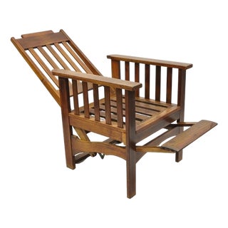 Antique Edwardian Mahogany Mechanical Reclining Slatted Morris Lounge Arm Chair For Sale