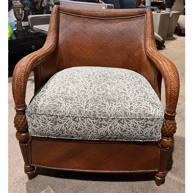 2000s Ethan Allen Palm Grove Chair With Coral Seaweed Cushion Chairish