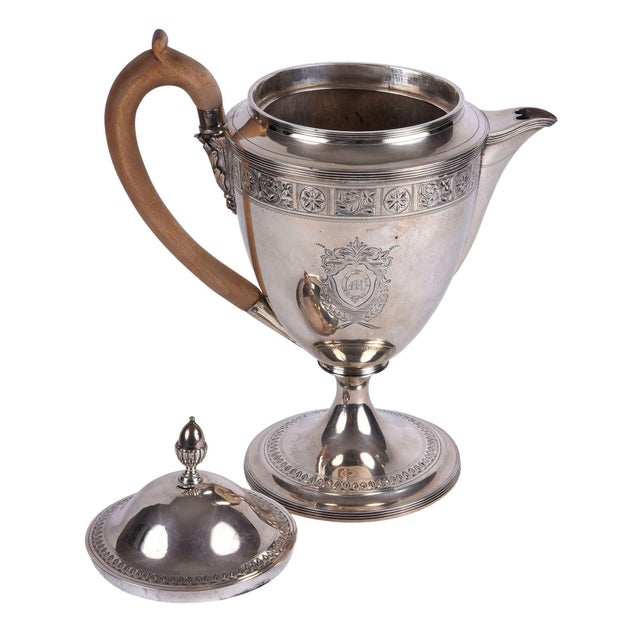 Antique English Henry Chawnere & John Emes sterling silver coffee pot, circa 1796. This George III coffee pot is crafted...