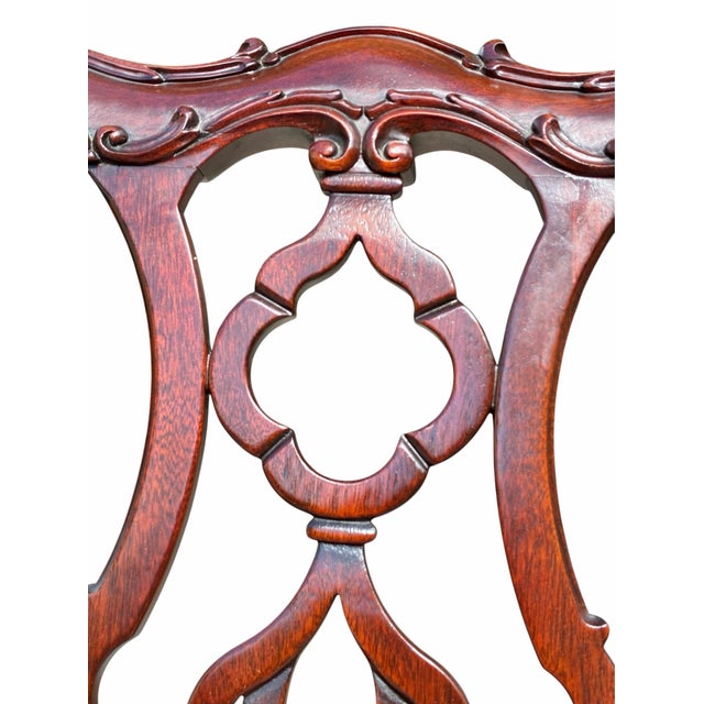 Wood Set of Late 20th Century Six Mahogany Henkel Harris Dining Chairs With Pink Floral Damask Seats For Sale - Image 7 of 12