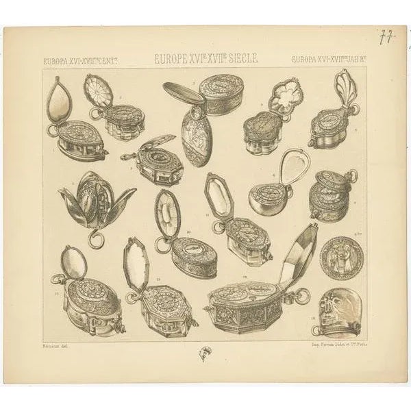 Racinet, European Xvith-Xviith Clock Objects, Print For Sale - Image 3 of 5