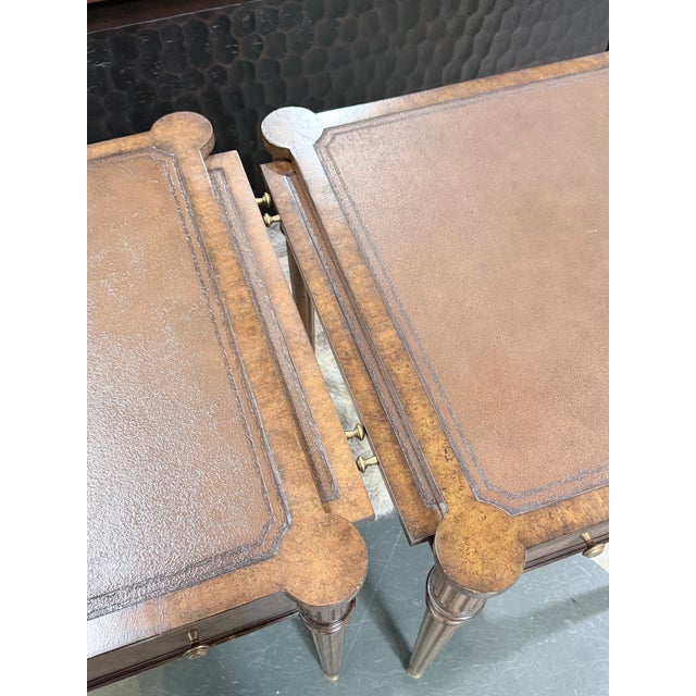 Brown Late 20th Century Pair of Kreiss Louis XVI Style Leather Top Writing Tables For Sale - Image 8 of 10