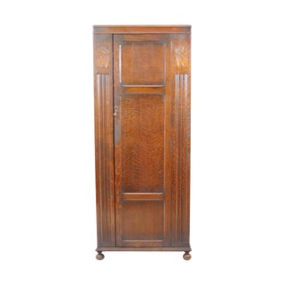 Petite Oak Armoire or Hall Closet For Sale