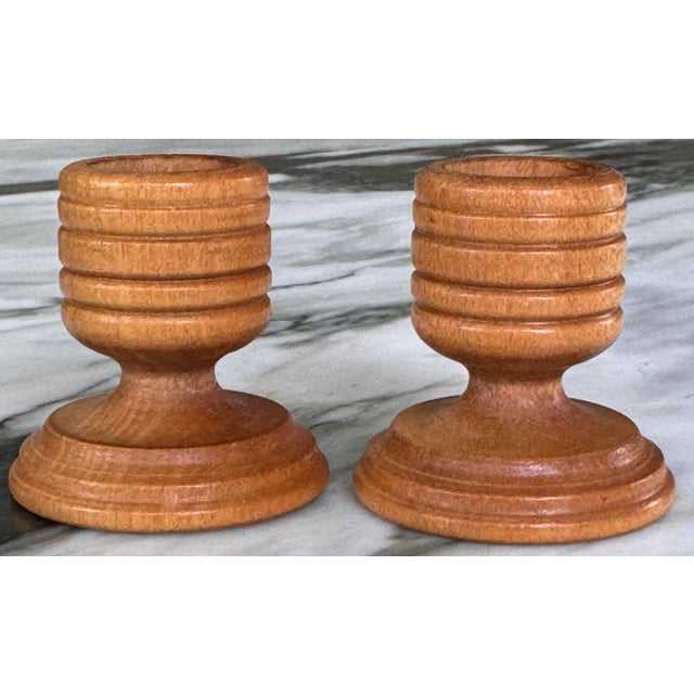 Boho Chic LastChance!1980’s Boho Chic Turned Wood Candle Holders - A Pair For Sale - Image 3 of 8