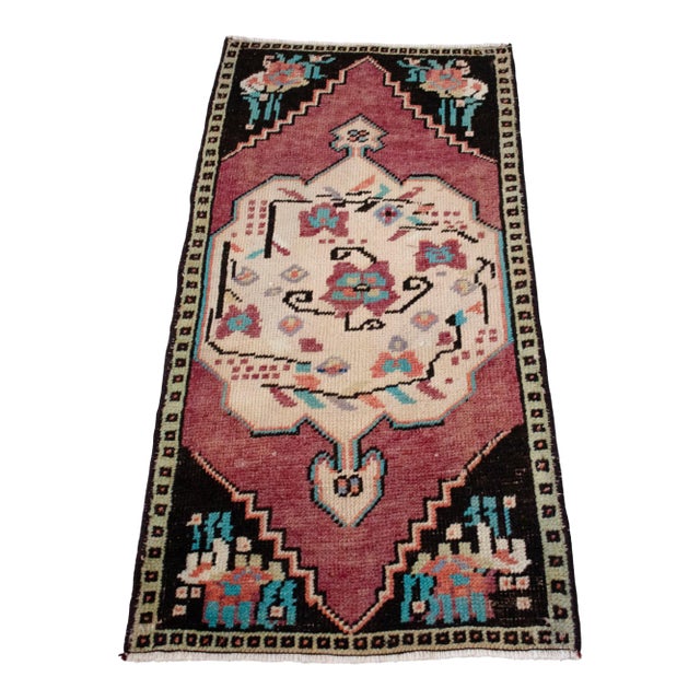 1970s Small Rug, Entryway Rug, Bath Mat, Kitchen Decor, Turkish Rug, Door Mat 1'8" X 3'6" For Sale