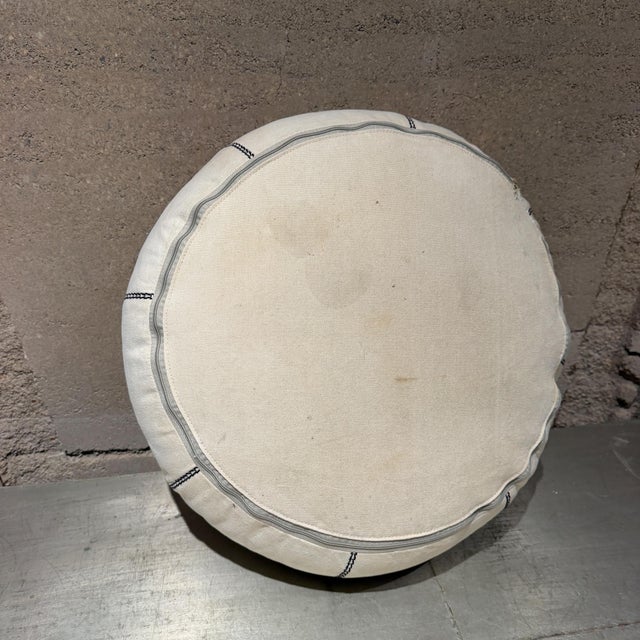 White Vintage Modern White Moroccan Fabric Pouf Geometric Medallion For Sale - Image 8 of 9