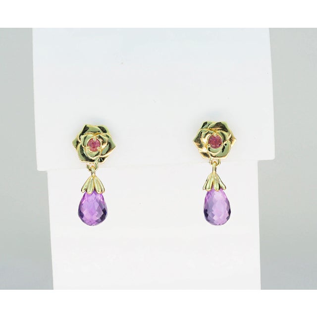 Rose Flower 14k Gold Earrings Studs For Sale - Image 10 of 10