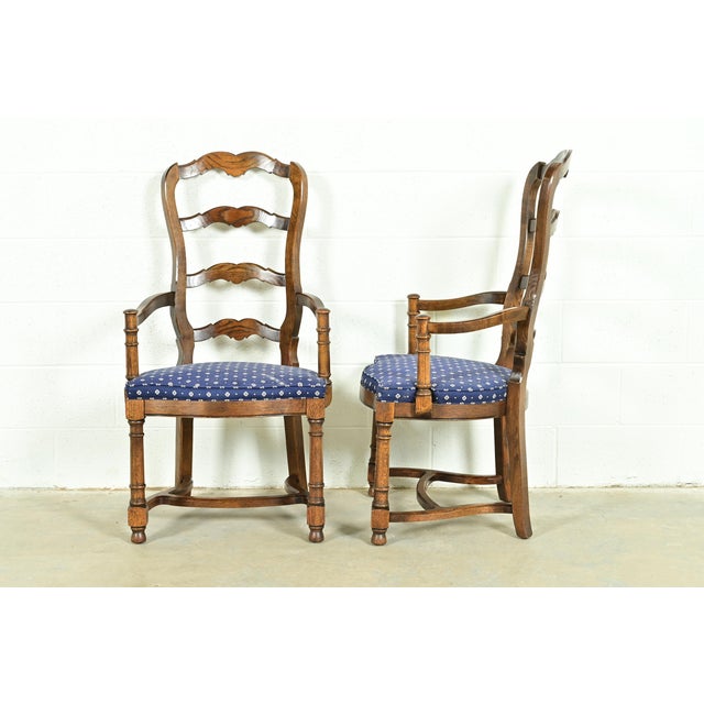 Century Furniture French Country Carved Solid Oak Ladder Back Armchairs, Pair For Sale - Image 9 of 13