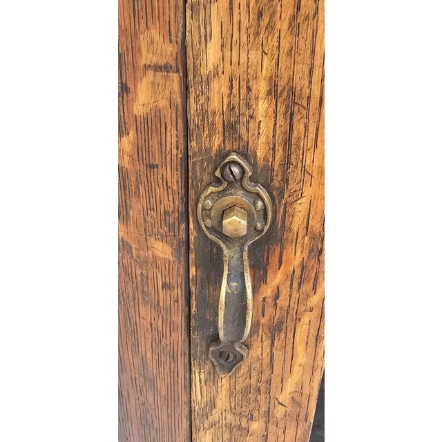 Antique Arts & Crafts Oak China Cabinet With Leaded Floral Glass, C. 1900 For Sale - Image 14 of 18