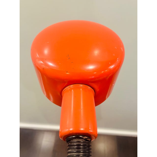 This is a classic bright red metal MCM gooseneck floor lamp attributed to Alsy Manufacturing, Inc. We took this lamp to...