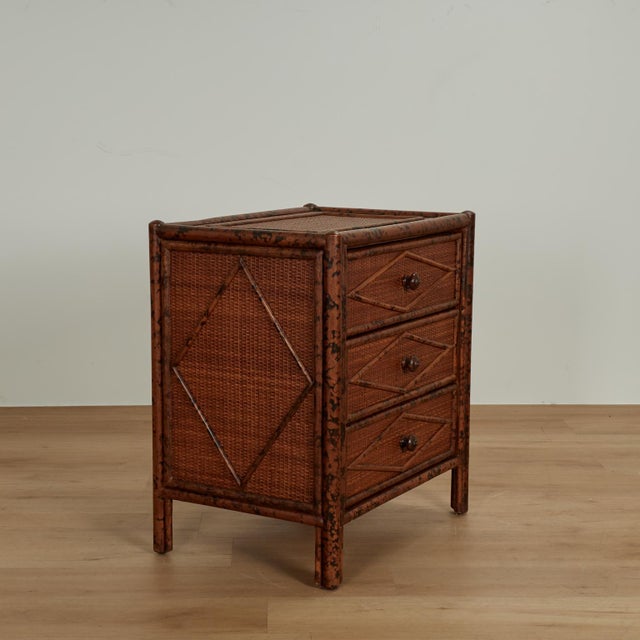 Pair of Vintage British Colonial Faux Bamboo and Grasscloth Stands For Sale - Image 11 of 16