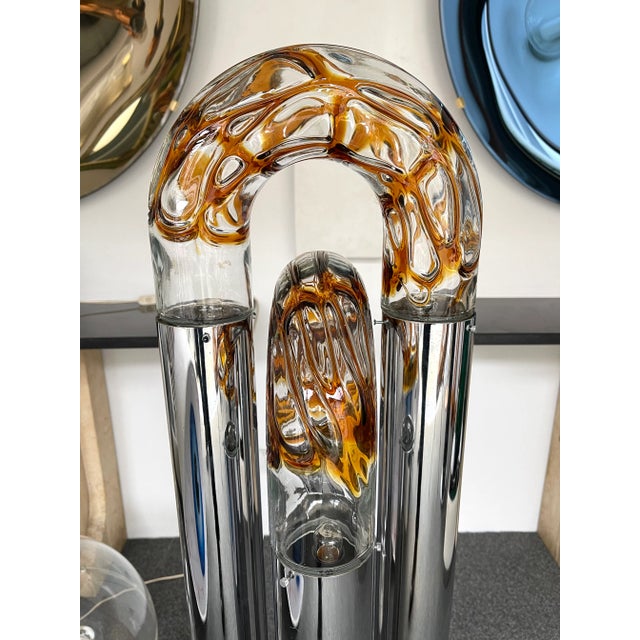 Mid-Century Modern Ring Floor Lamp Murano Glass Metal by Mazzega, Italy, 1970s For Sale - Image 10 of 13