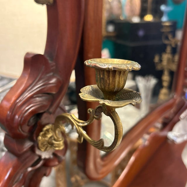Early 20th Century Antique French Wood Vanity/ Wash Stand With Pivoting Antiqued Mirror, Marble Top and Towel Bars For Sale - Image 5 of 12