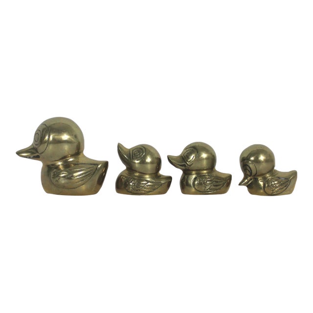 Mid Century Brass Duck Mother and Babies Ducklings- Set of 5 For Sale