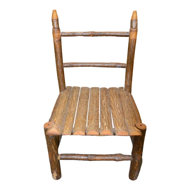 Vintage Folk Art Handcrafted Children's Wooden Log Chair - Va Artist - Signed 1984 For Sale