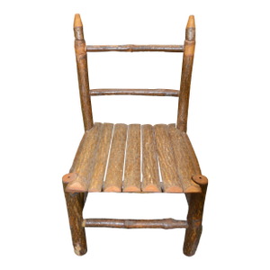 Vintage Folk Art Handcrafted Children's Wooden Log Chair - Va Artist - Signed 1984
