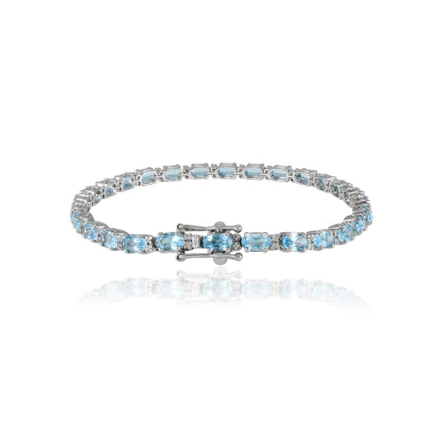 Blue Topaz & Diamond Tennis Bracelet For Sale In New York - Image 6 of 8