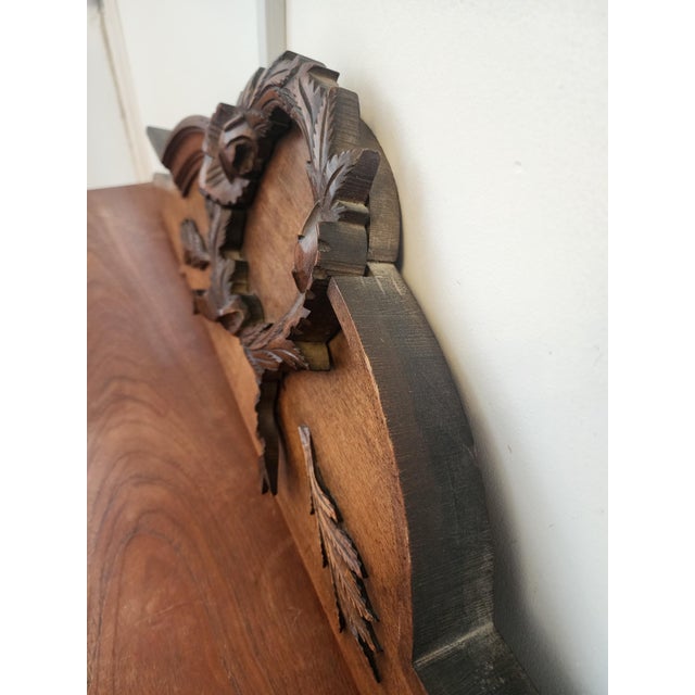 Late 20th Century Vintage Carved Wood Furniture Pediment Crest, French Style Architectural Applique, Ornate Laurel Wreath Furniture Topper Decor For Sale - Image 5 of 11
