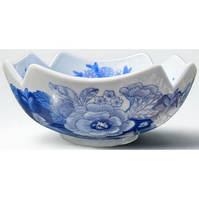 Late 20th Century Vintage Vibrant Blue & White Imari Style Decorative Bowl For Sale - Image 5 of 16