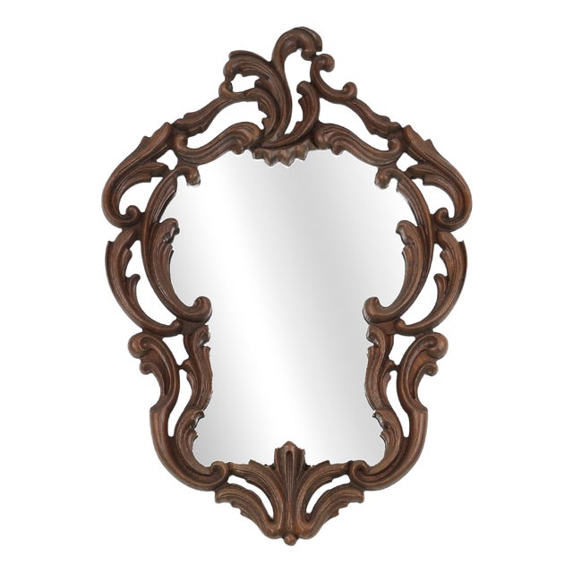 Baroque Mirror with Hand Carved Oak Ornated Frame, France, 1950s For Sale
