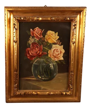 Vase with Flowers, 1960s, Oil on Board, Framed