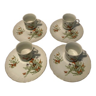 Vintage "Butterfly" Shafford Porcelain Tea Cups and Dessert Plates Set- 8 Pieces For Sale