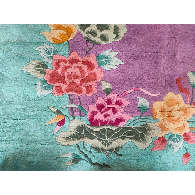 Rectangle Purple 1920s Antique Room Size Chinese Wool Art Deco Knotted Rug For Sale - Image 9 of 9