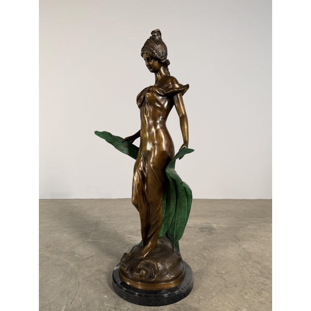 Late 20th Century Bronze “Diana With Leaves” Sculpture, 35” H – Classical Female Figure on Marble Base For Sale - Image 5 of 11