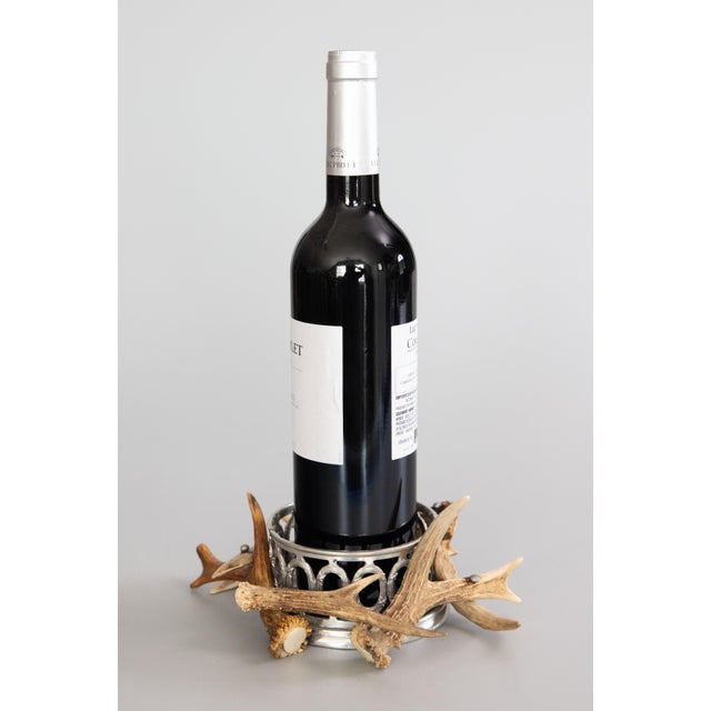 A stylish vintage English rustic antler and silver pewter wine coaster. Hallmarks on top and bottom of base. The perfect...