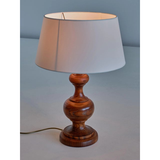Brown French Modern Oak Table Lamp with Ivory Shade, 1950s For Sale - Image 8 of 10