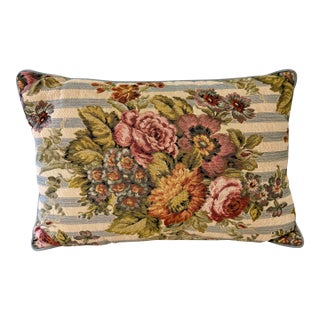 Vintage Floral and Striped Tapestry Accent Pillow For Sale