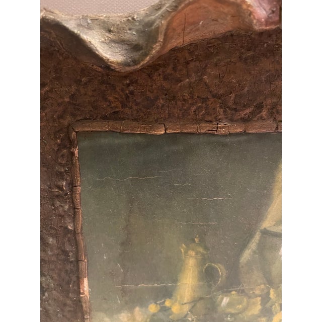 19th Century 19th Century French Still Life Oil Painting on Ornate Carved Wood, Signed. For Sale - Image 5 of 12