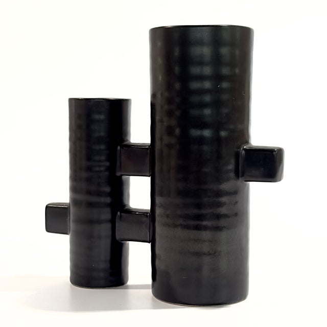1990s Modernist Japanese Black Pottery Ceramic Ikebana Vase by MCI Japan For Sale - Image 5 of 11