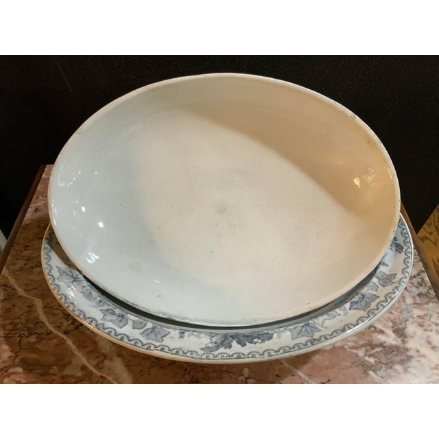 English Antique Blue & White Tureen / Covered Dish With Crackle Glaze and Lovely Ribbon & Acorn Motifs for Cottage Core & Collectors - See Pics! For Sale - Image 9 of 10