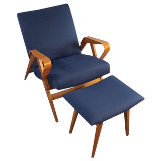Set of Mid-Century Czech Armchair with Stool by Frantisek Jiràk for Tatra, 1960s For Sale