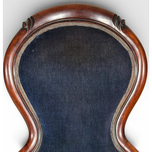 Antique Victorian Walnut Rococo Revival Navy Velvet Parlor Chair For Sale In Portland, ME - Image 6 of 12