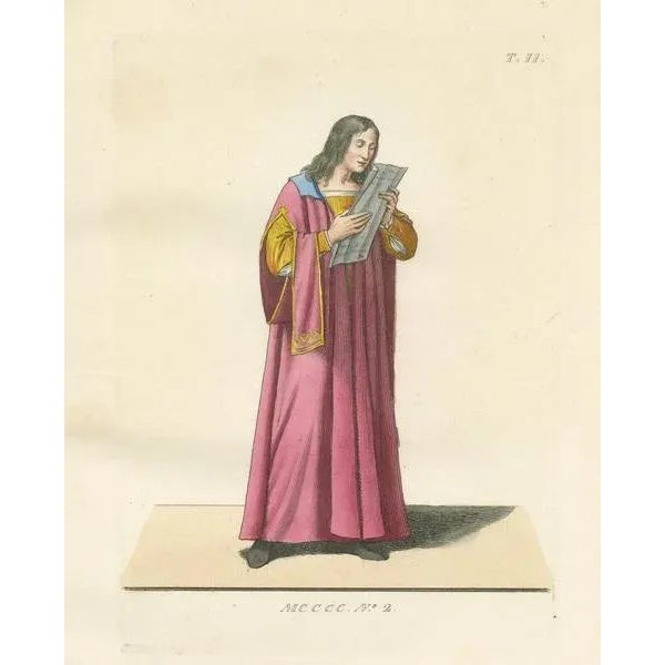 Mid 19th Century Medieval Singer in Pink Robe, France, 1845, Paper For Sale - Image 5 of 10