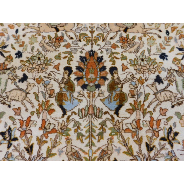 1970s Vintage Hand Made Persian Hunting Scene Rug For Sale - Image 4 of 13