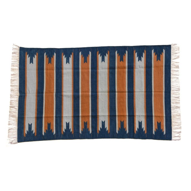 Boho Chic Rue Rug, 5x8, Blue & Burnt Orange For Sale - Image 3 of 3