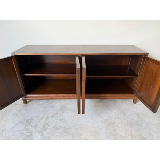 1970s Vintage Renzo Rutili-Style Asian Inspired Walnut Sideboard With Hand-Painted Floral Doors For Sale - Image 5 of 12
