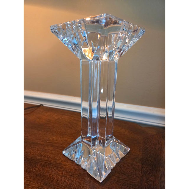 Glass Vintage Solid Lead Crystal Squared Pillar Candleholder For Sale - Image 7 of 7