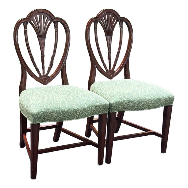 Hickory White Shield Back Mahogany Inlaid Dining Chairs - A Pair For Sale